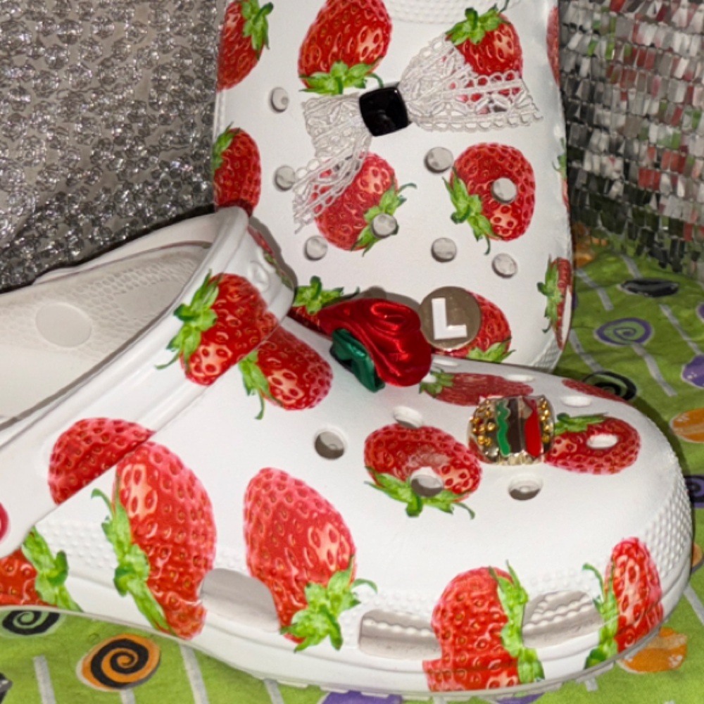 CROCS White and Red Strawberry Clogs